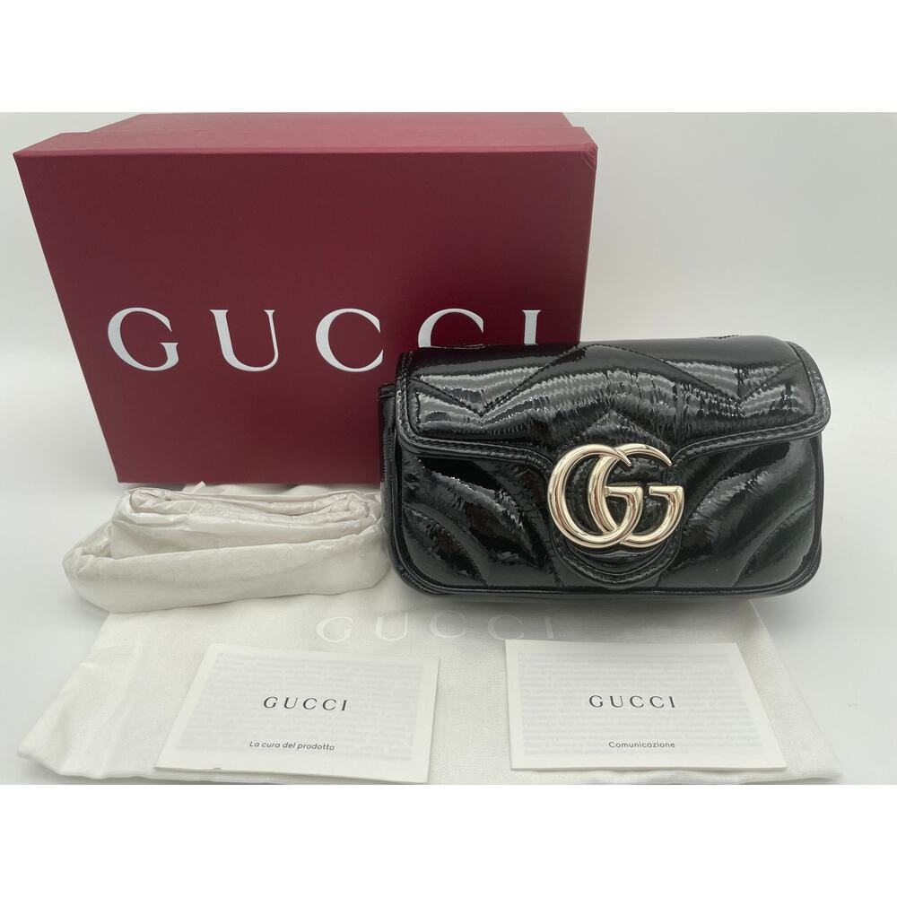 NEW! GUCCI BLACK PATENT LEATHER MARMONT GG CROSSBODY BAG PURSE BOX AUTHENTIC - Picture 1 of 13